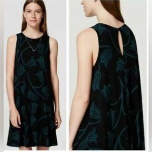 Ann Taylor Loft black and dark green buttercup floral swing dress size small